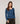 Sweter z wełny merynosów z asymetrycznym dekoltem - Denim Blue